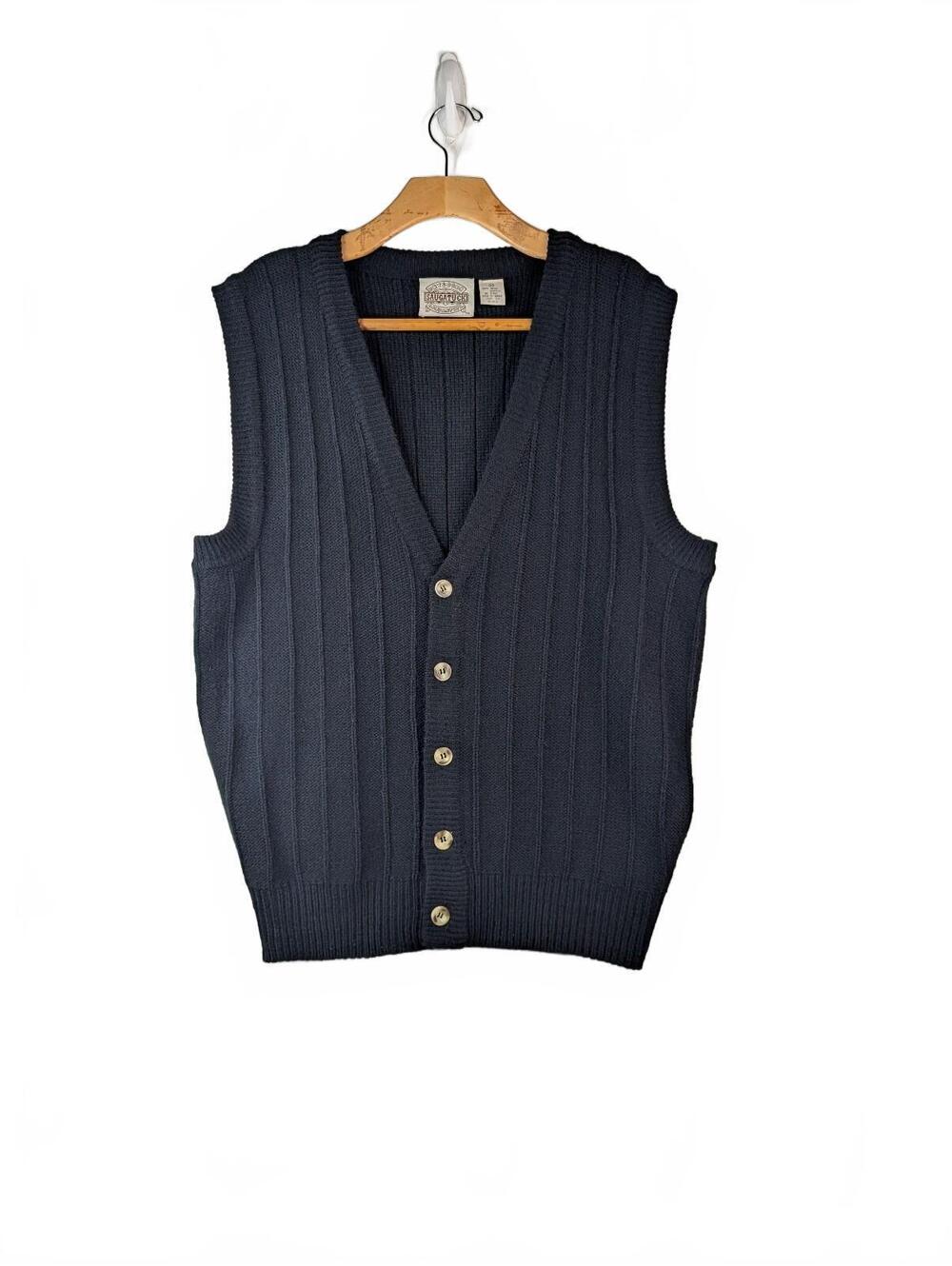 VTG Drygoods Saugatuck Black Ribbed Knit Button-Up Sweater Vest Men's Medium